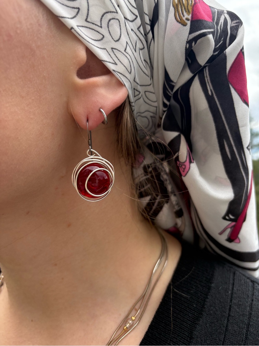 Ladies Glass Silver Round Drip Earrings